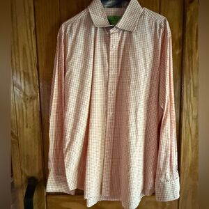 Men's Peach Checkered Casual Button-Down Shirt